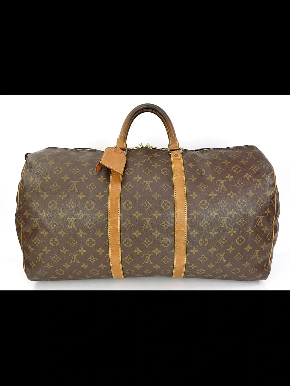 Louis Vuitton Brown Monogram Duffel with Tan Leather Trim